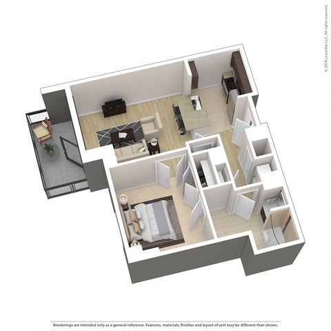 Floor plan for 1 bed, 1 bath